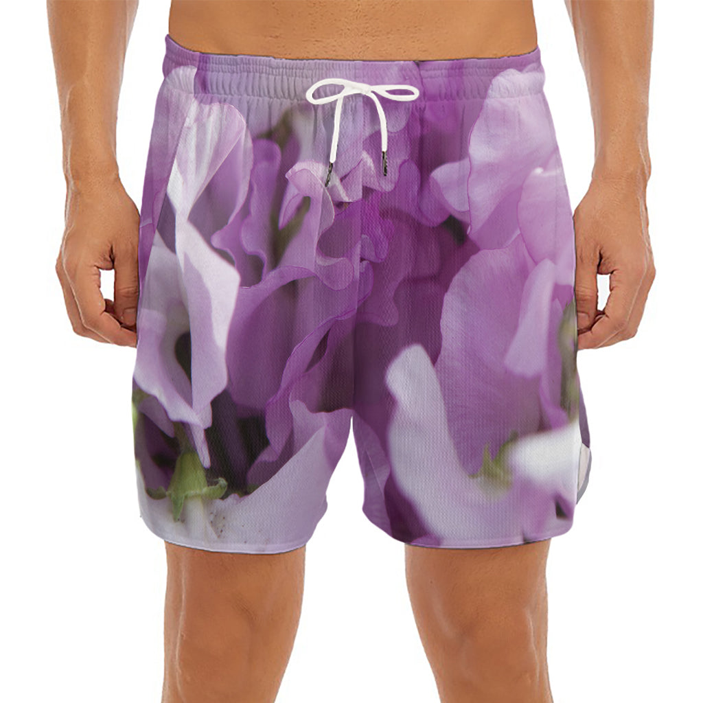 Purple Sweet Pea Print Men's Split Running Shorts