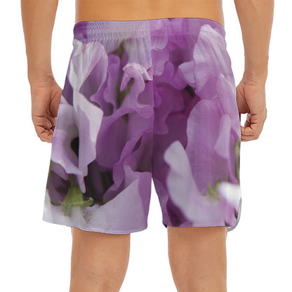 Purple Sweet Pea Print Men's Split Running Shorts