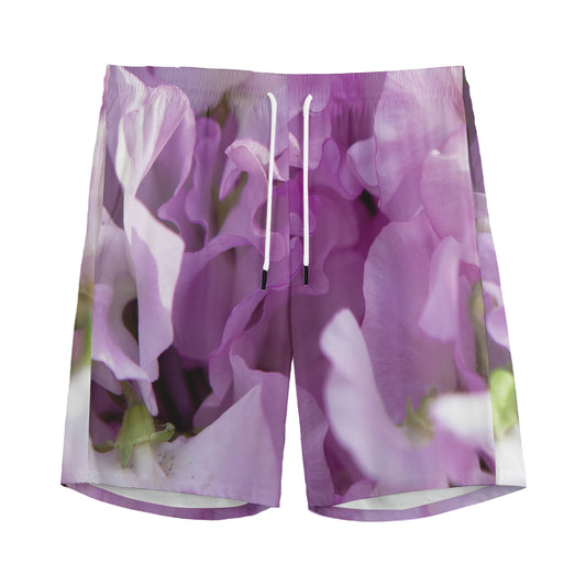 Purple Sweet Pea Print Men's Sports Shorts