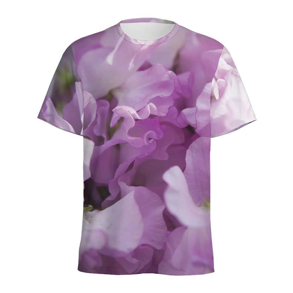 Purple Sweet Pea Print Men's Sports T-Shirt