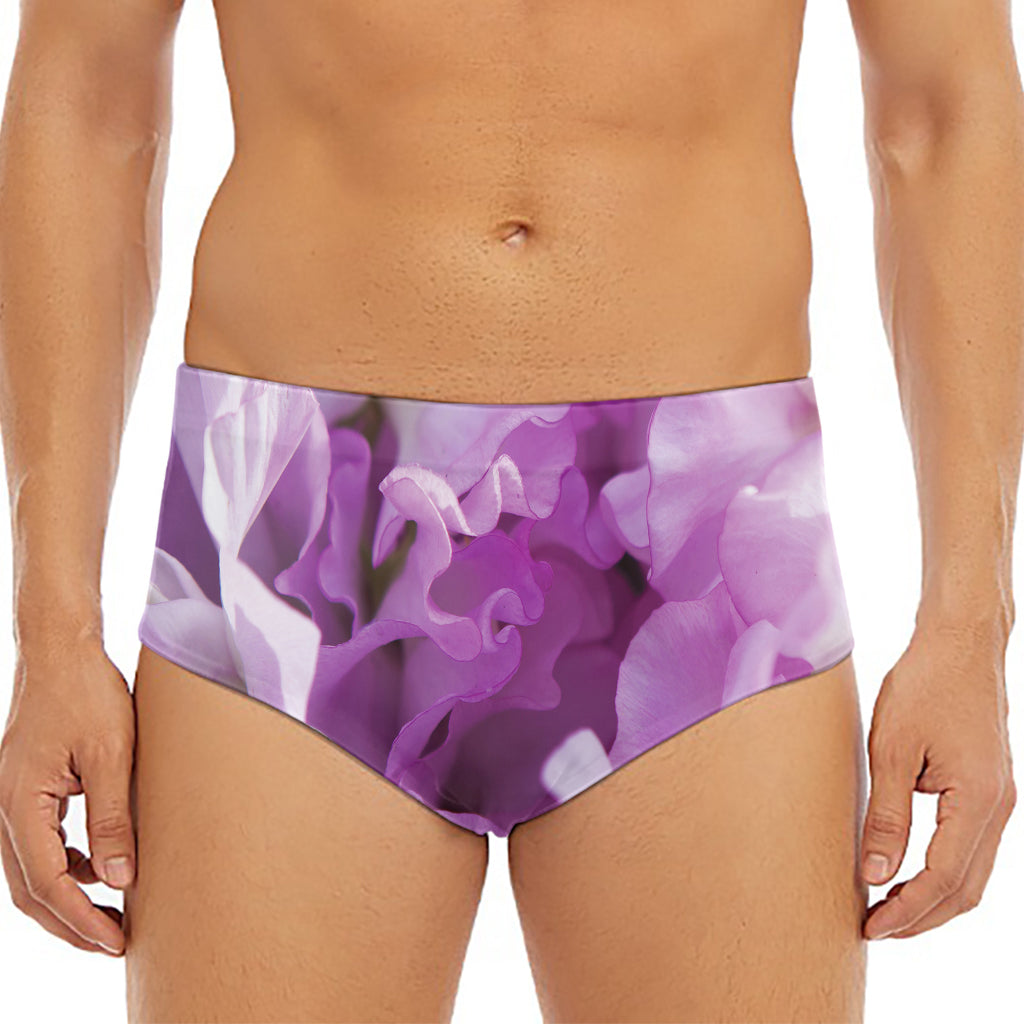 Purple Sweet Pea Print Men's Triangle Swim Briefs