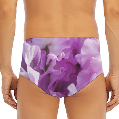 Purple Sweet Pea Print Men's Triangle Swim Briefs