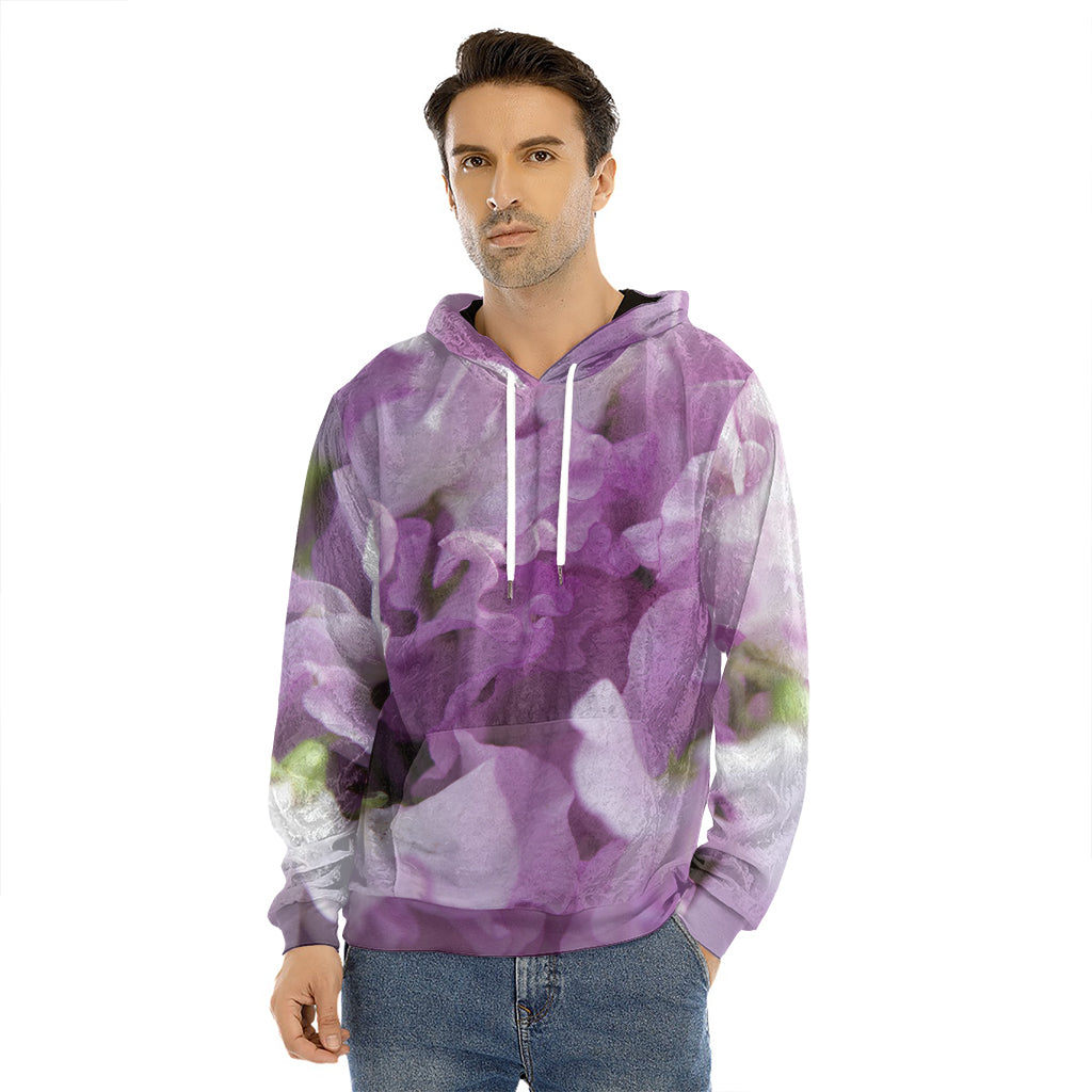 Purple Sweet Pea Print Men's Velvet Pullover Hoodie