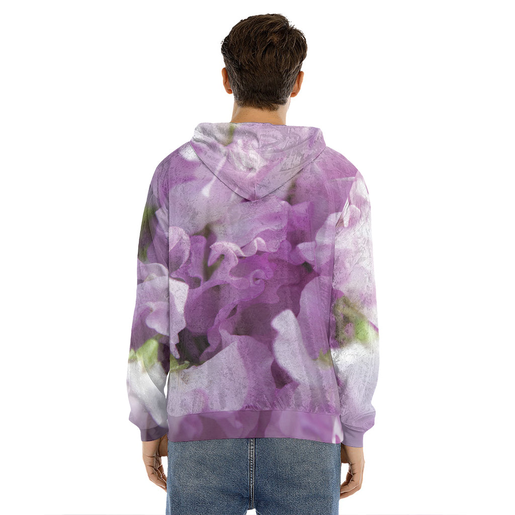 Purple Sweet Pea Print Men's Velvet Pullover Hoodie