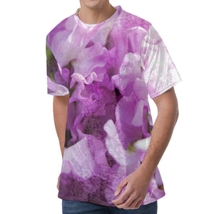 Purple Sweet Pea Print Men's Velvet T-Shirt