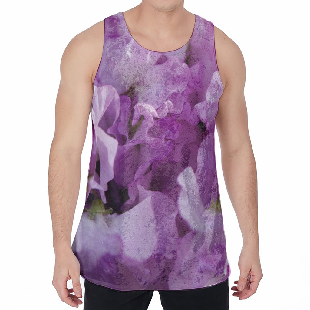 Purple Sweet Pea Print Men's Velvet Tank Top