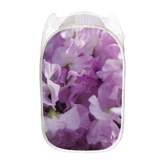Purple Sweet Pea Print Mesh Laundry Hamper