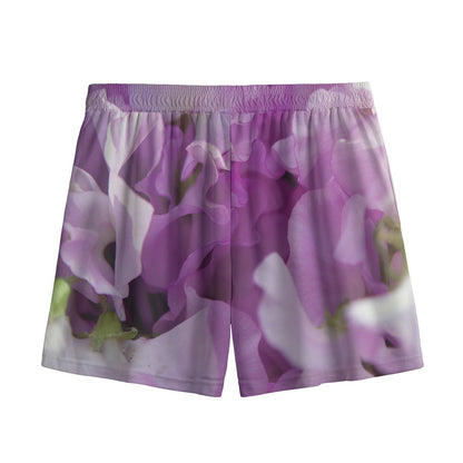 Purple Sweet Pea Print Mesh Shorts