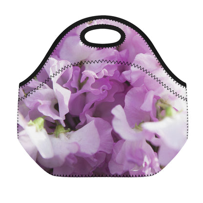 Purple Sweet Pea Print Neoprene Lunch Bag