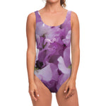 Purple Sweet Pea Print One Piece Swimsuit