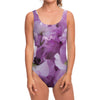 Purple Sweet Pea Print One Piece Swimsuit