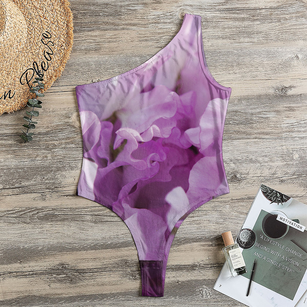 Purple Sweet Pea Print One Shoulder Bodysuit