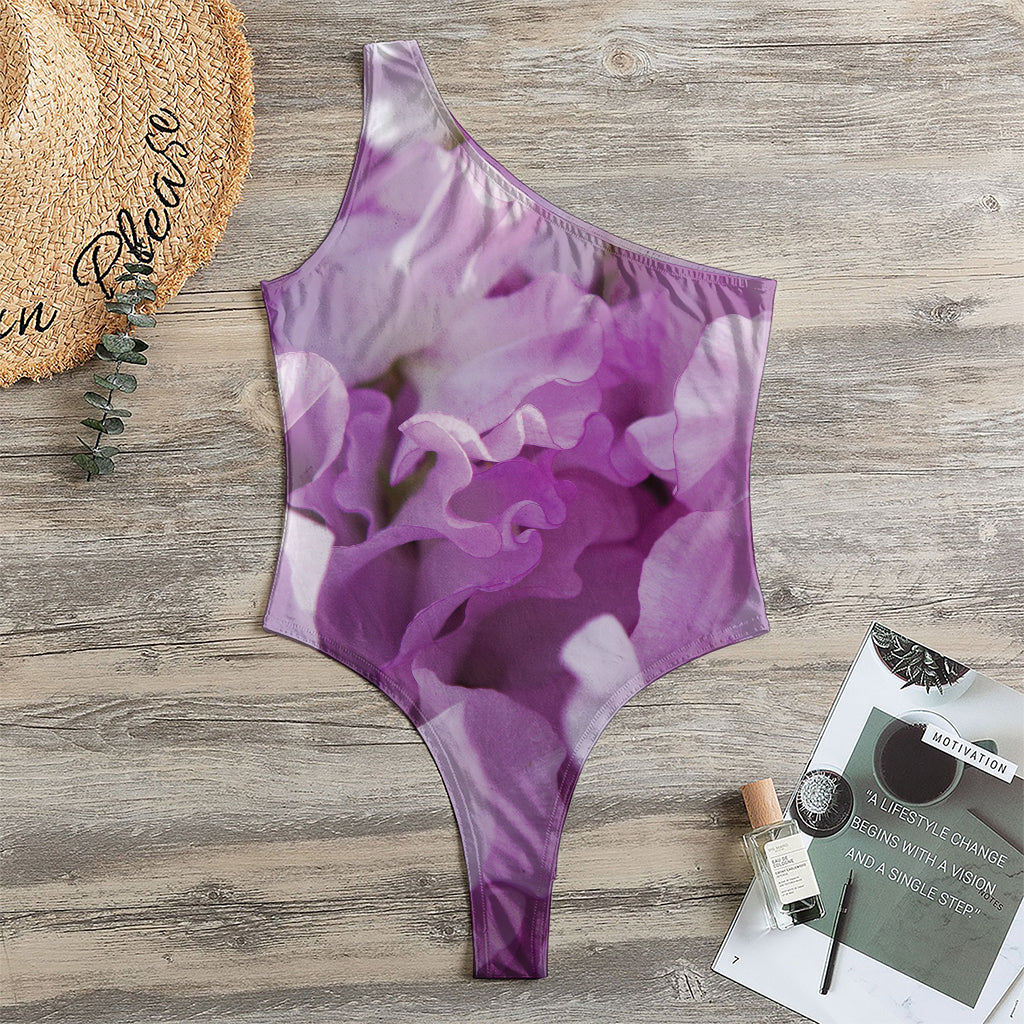 Purple Sweet Pea Print One Shoulder Bodysuit