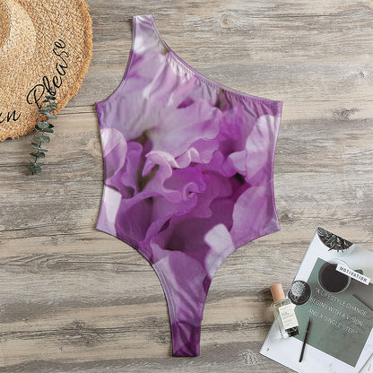 Purple Sweet Pea Print One Shoulder Bodysuit