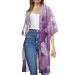 Purple Sweet Pea Print Open Front Beach Cover Up