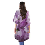 Purple Sweet Pea Print Open Front Beach Cover Up