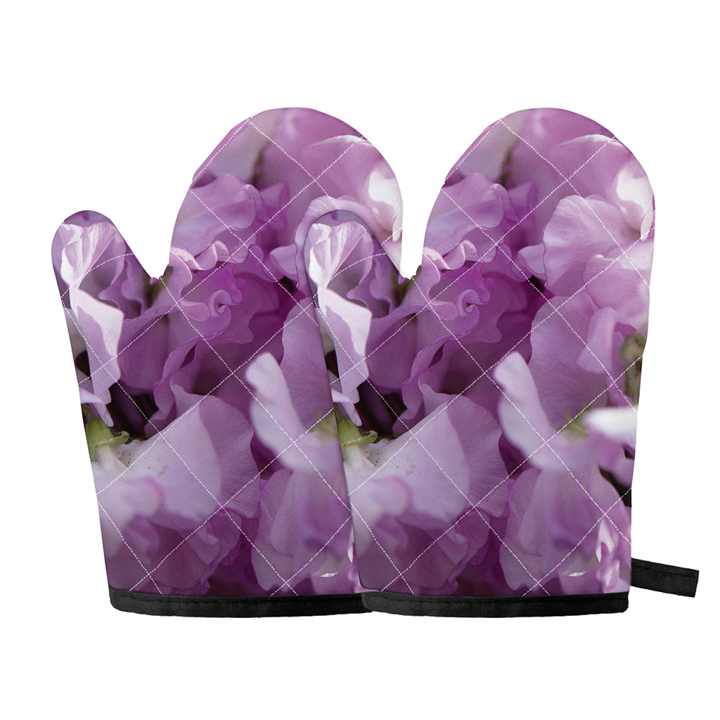 Purple Sweet Pea Print Oven Mitts