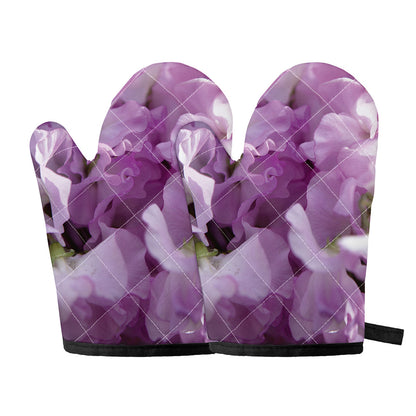 Purple Sweet Pea Print Oven Mitts