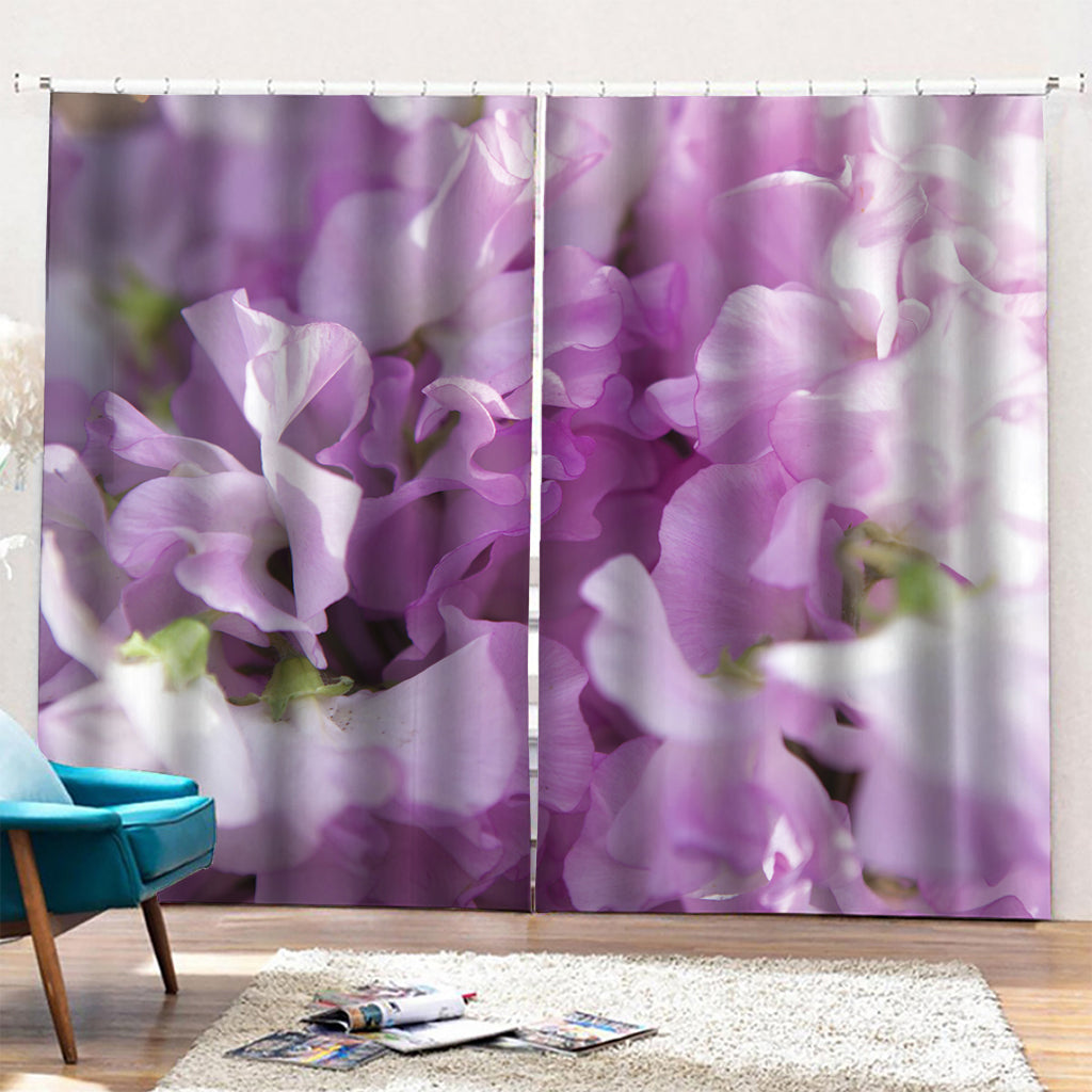 Purple Sweet Pea Print Pencil Pleat Curtains