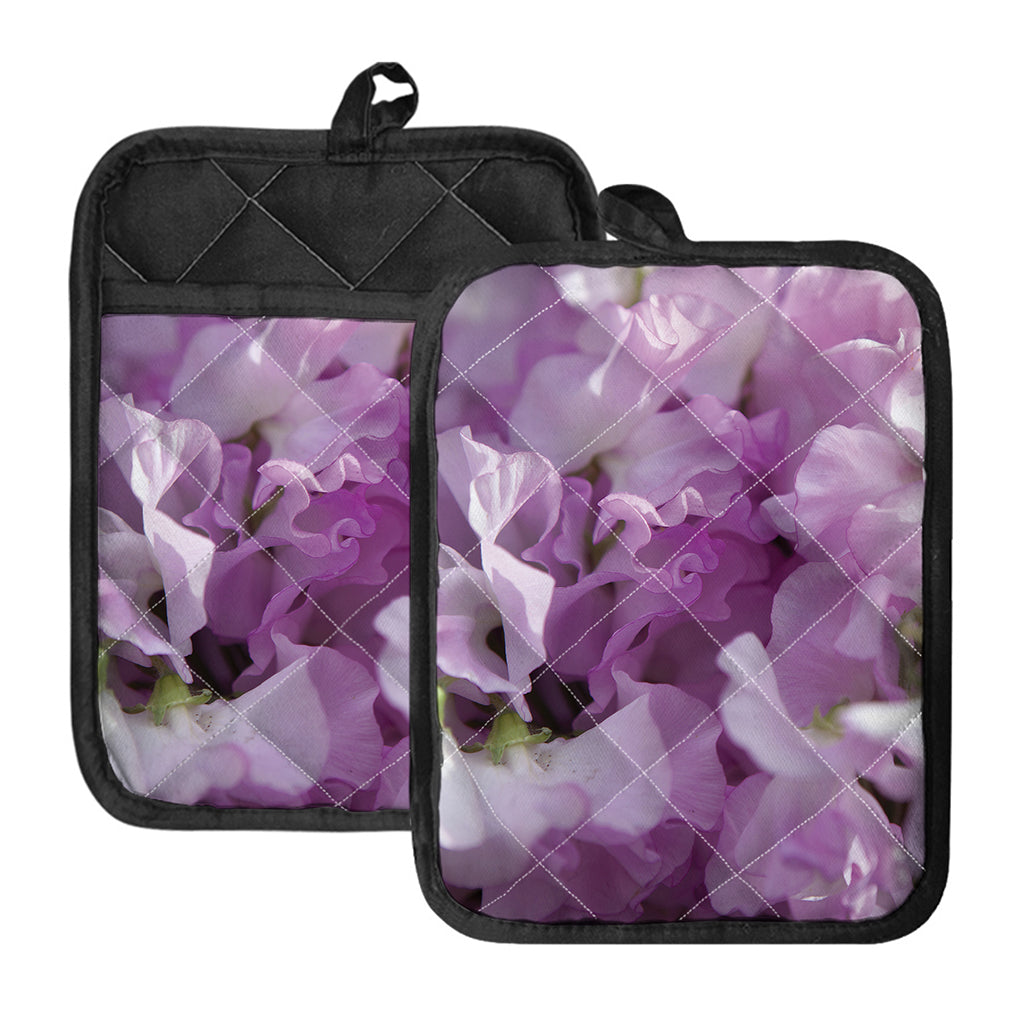Purple Sweet Pea Print Pot Holders With Pocket