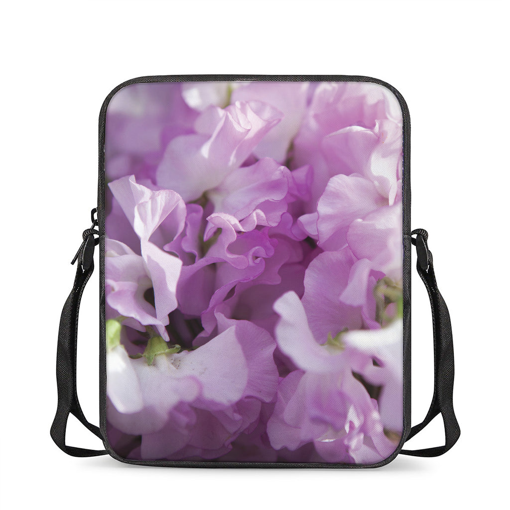 Purple Sweet Pea Print Rectangular Crossbody Bag