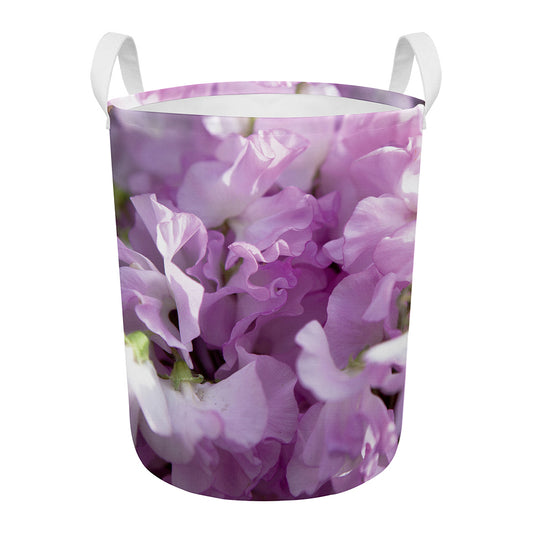 Purple Sweet Pea Print Round Laundry Basket