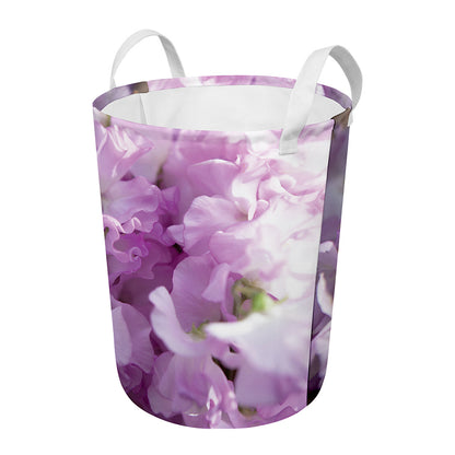 Purple Sweet Pea Print Round Laundry Basket