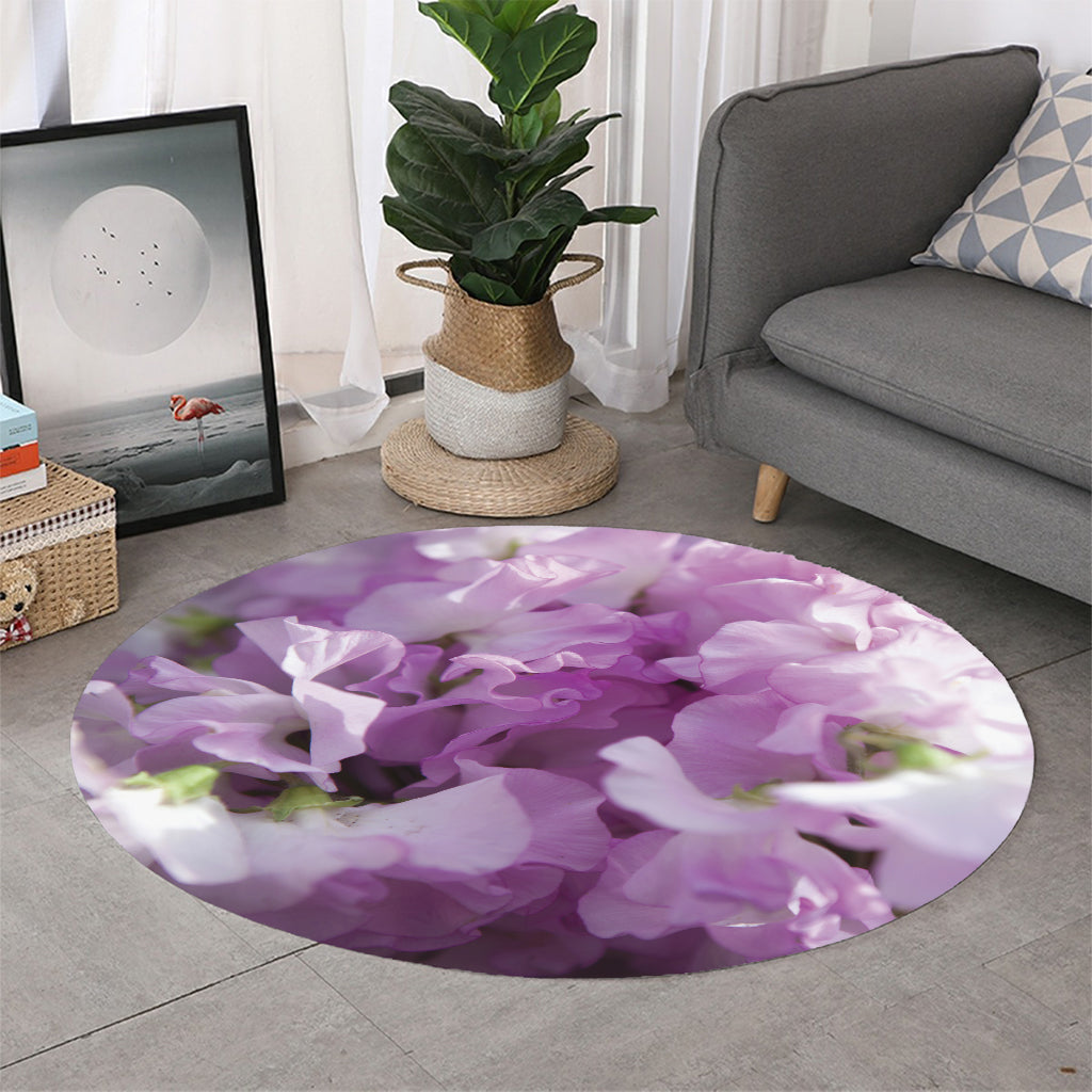 Purple Sweet Pea Print Round Rug