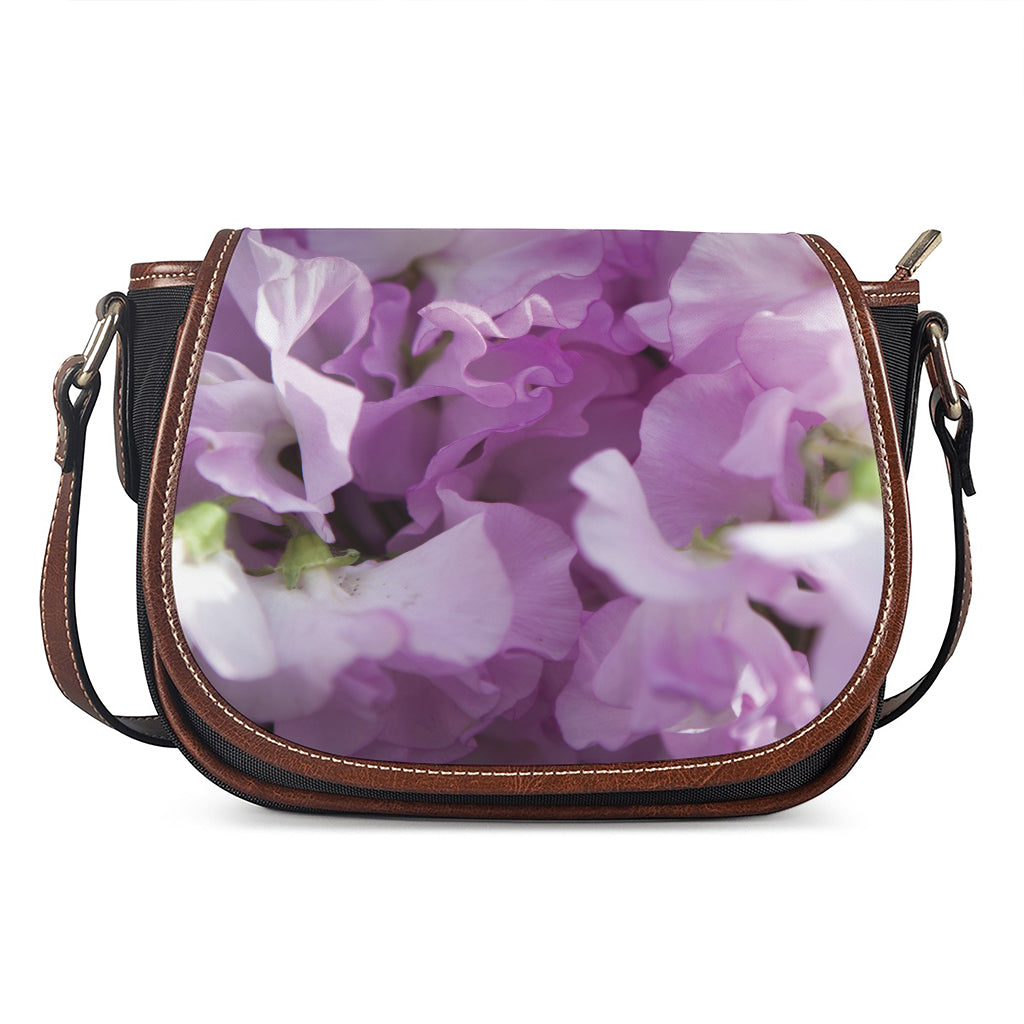 Purple Sweet Pea Print Saddle Bag