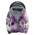 Purple Sweet Pea Print Sherpa Lined Zip Up Hoodie