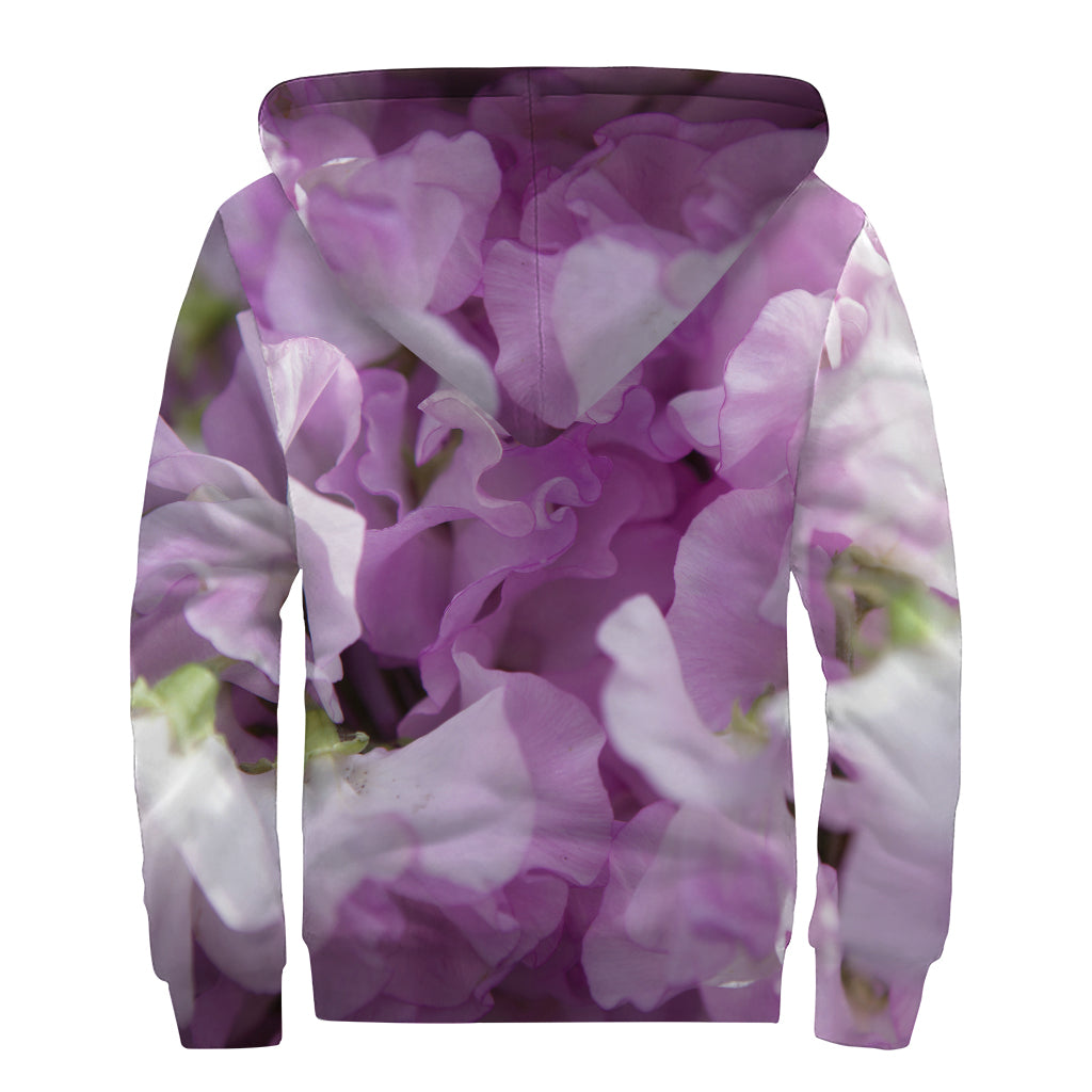 Purple Sweet Pea Print Sherpa Lined Zip Up Hoodie