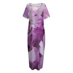 Purple Sweet Pea Print Short Sleeve Long Nightdress