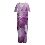 Purple Sweet Pea Print Short Sleeve Long Nightdress