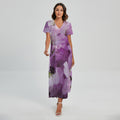 Purple Sweet Pea Print Short Sleeve Maxi Dress