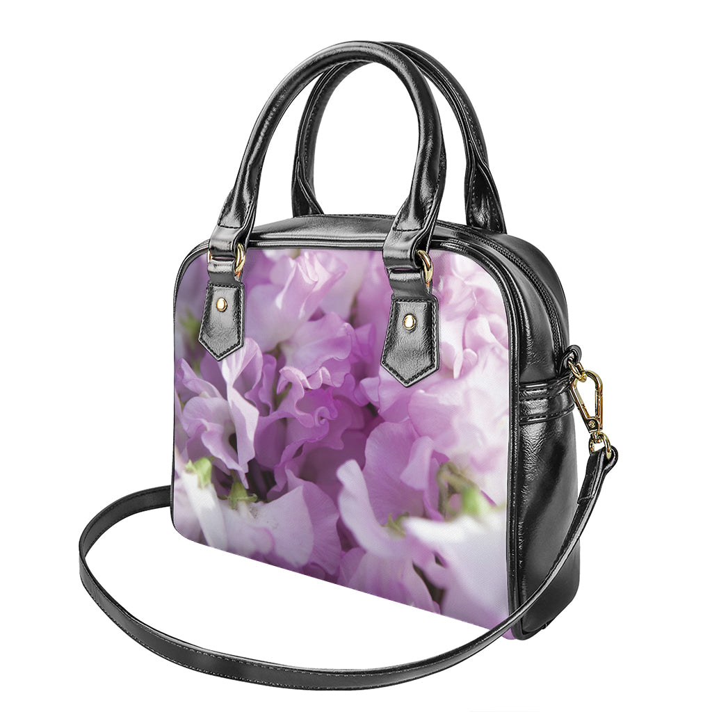 Purple Sweet Pea Print Shoulder Handbag