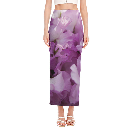 Purple Sweet Pea Print Side Slit Maxi Skirt