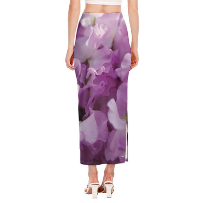 Purple Sweet Pea Print Side Slit Maxi Skirt