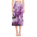 Purple Sweet Pea Print Side Slit Midi Skirt