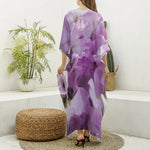 Purple Sweet Pea Print Silk V-Neck Kaftan Dress