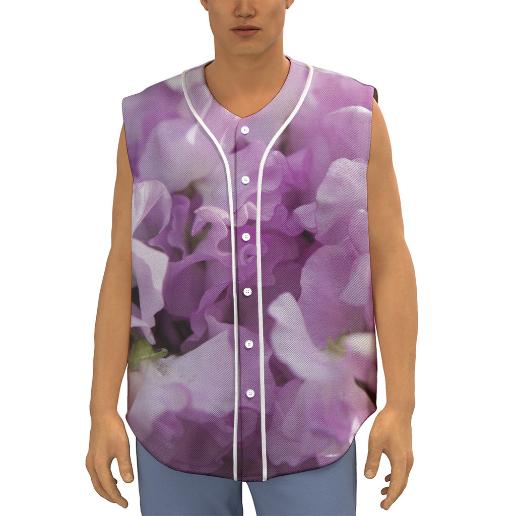 Purple Sweet Pea Print Sleeveless Baseball Jersey