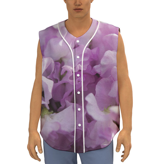 Purple Sweet Pea Print Sleeveless Baseball Jersey