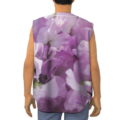 Purple Sweet Pea Print Sleeveless Baseball Jersey