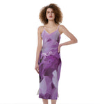 Purple Sweet Pea Print Slim Fit Midi Cami Dress