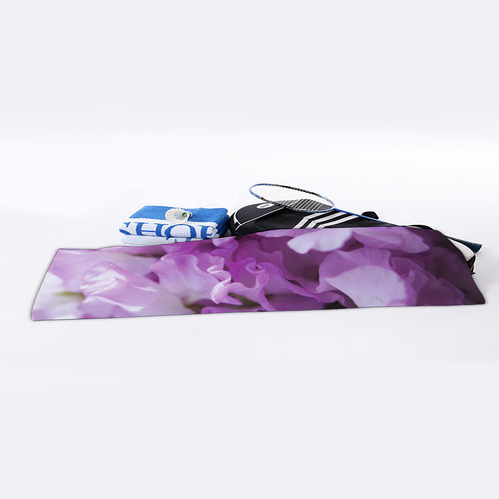 Purple Sweet Pea Print Sports Towel