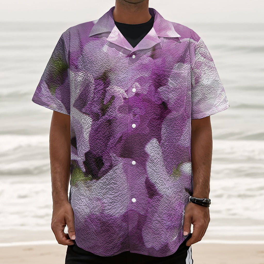 Purple Sweet Pea Print Textured Short Sleeve Shirt