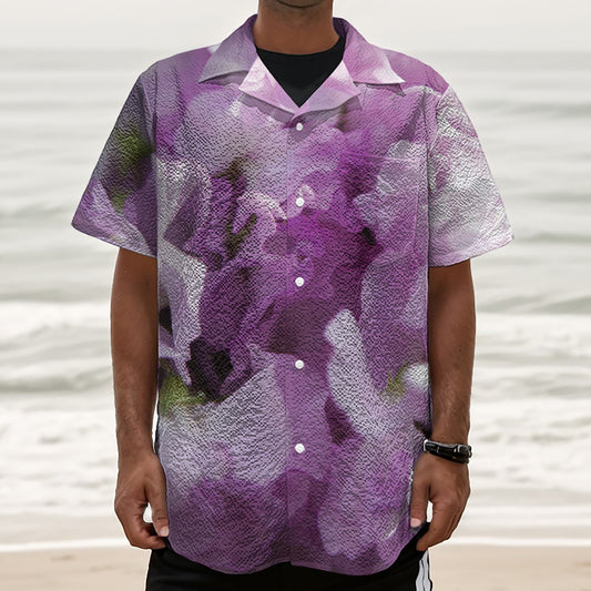 Purple Sweet Pea Print Textured Short Sleeve Shirt