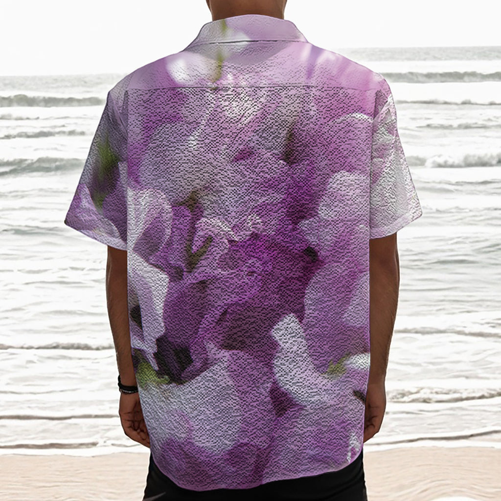 Purple Sweet Pea Print Textured Short Sleeve Shirt