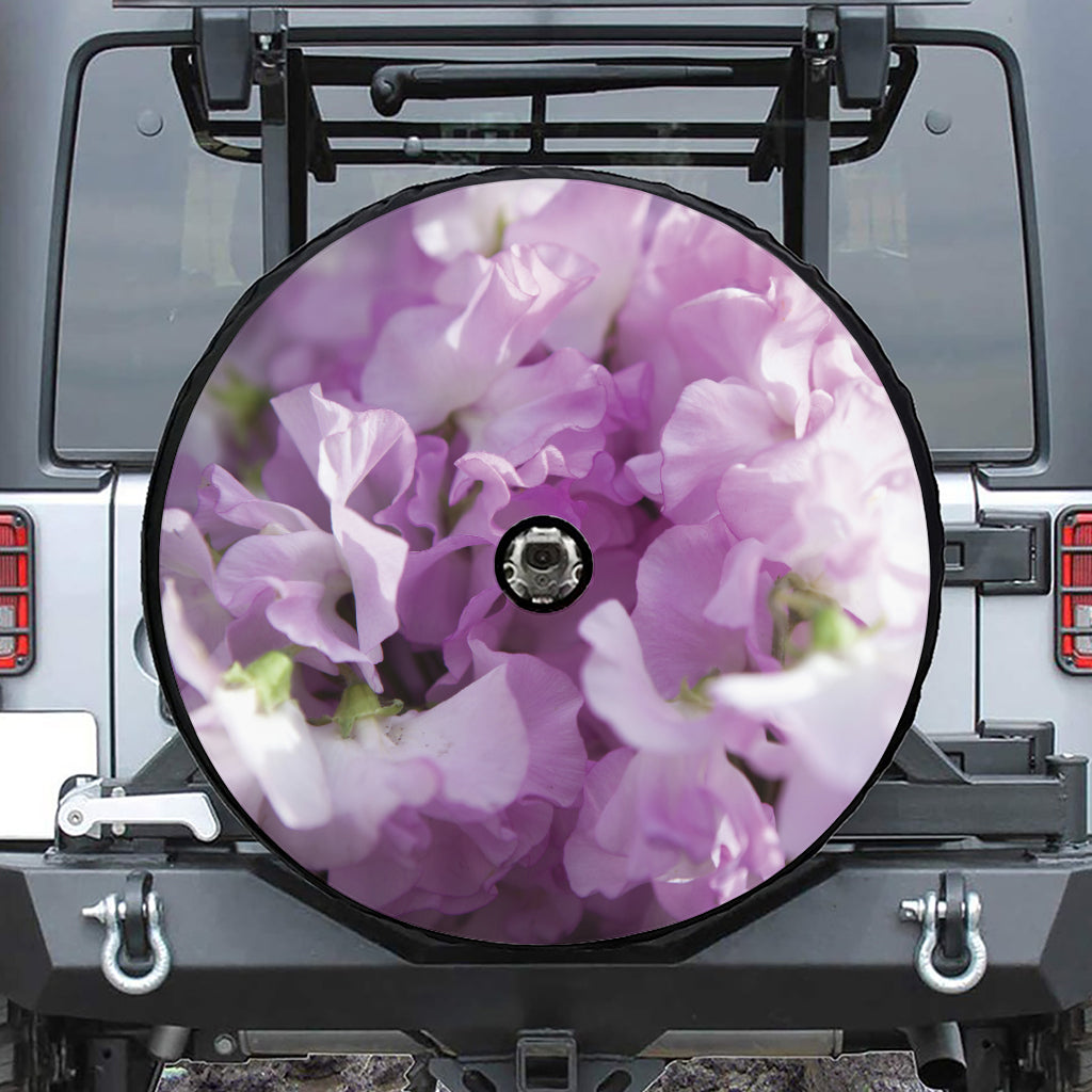 Purple Sweet Pea Print Tire Cover With Camera Hole