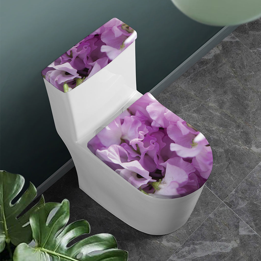 Purple Sweet Pea Print Toilet Lid And Tank Cover Set