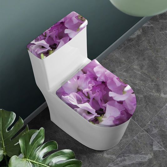 Purple Sweet Pea Print Toilet Lid And Tank Cover Set